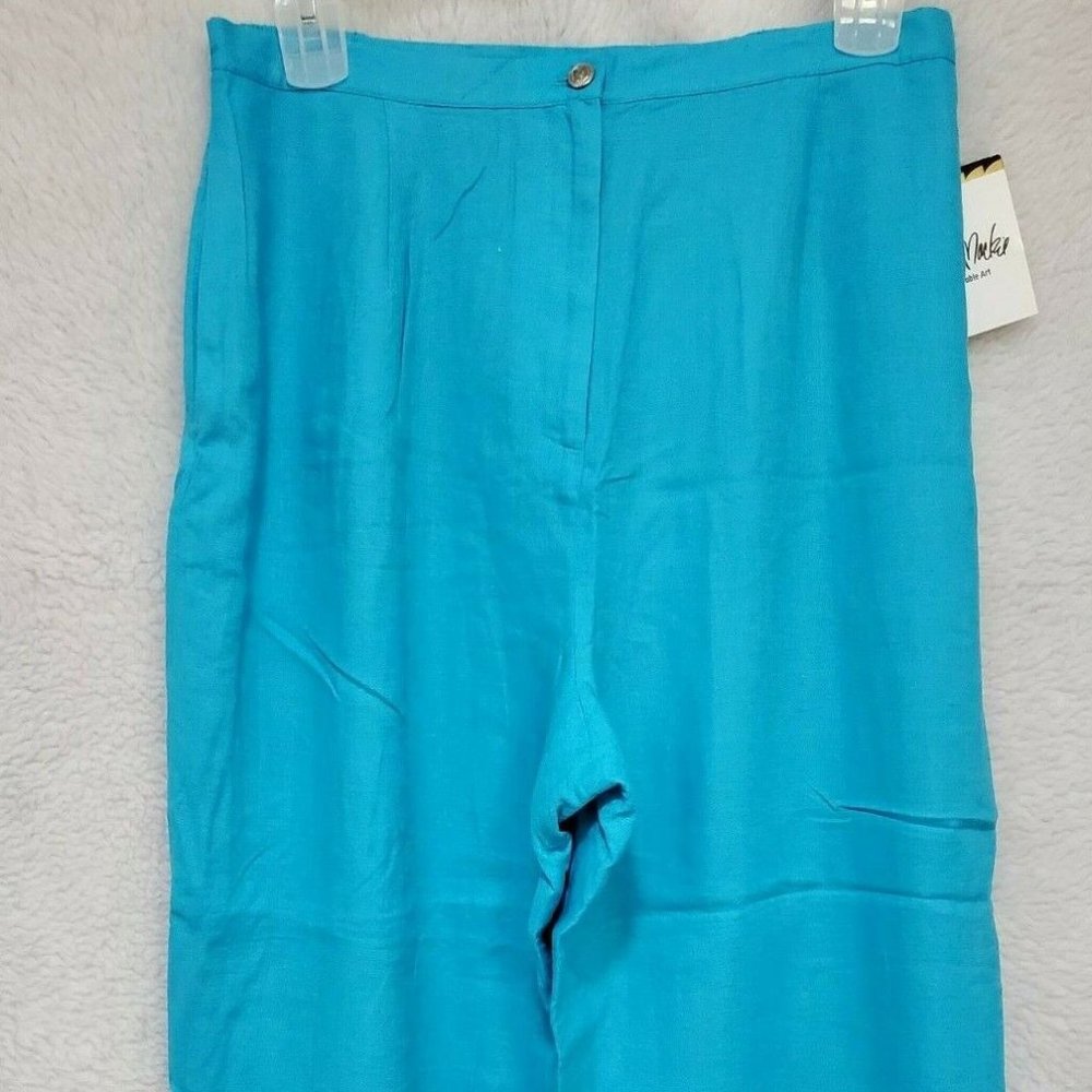 Bob Mackie NWT Linen Blue Seahorse Capri Pants Size 18W
